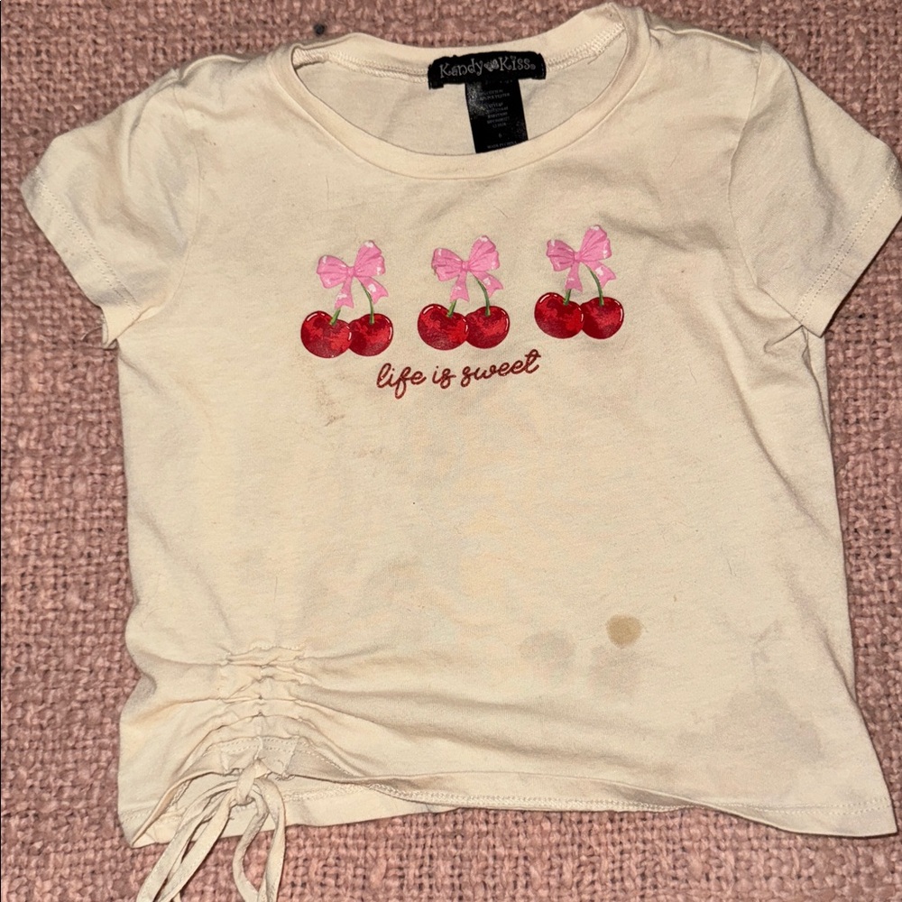 Cream T-Shirt with Cherry Print